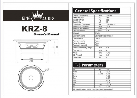 Kingz Audio KRZ-8 Среднечастотник (среднечастотный динамик) – цена, описание и отзывы — фото